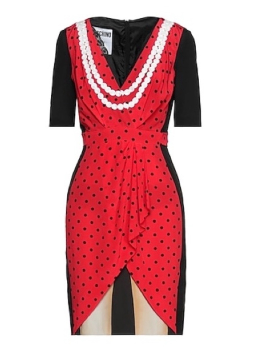 NWT Moschino Couture Polka Dot Retro Pinup Dress Red Black Silk Sz 12 - Picture 2 of 15